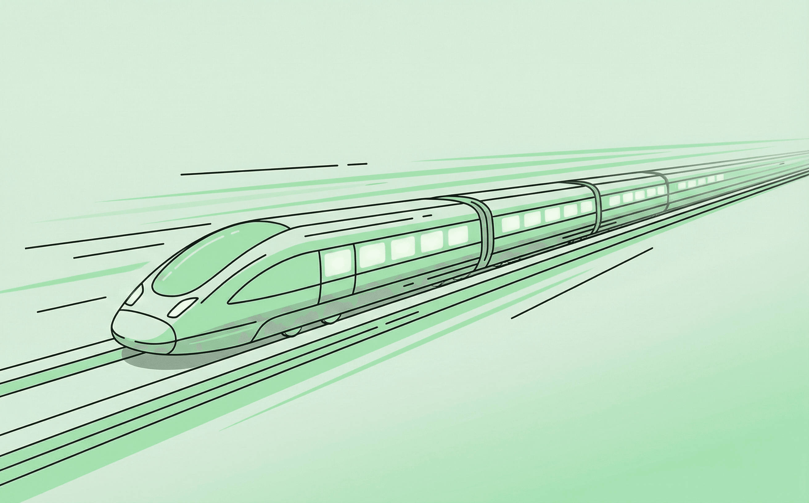 A high-speed train speeding along the tracks