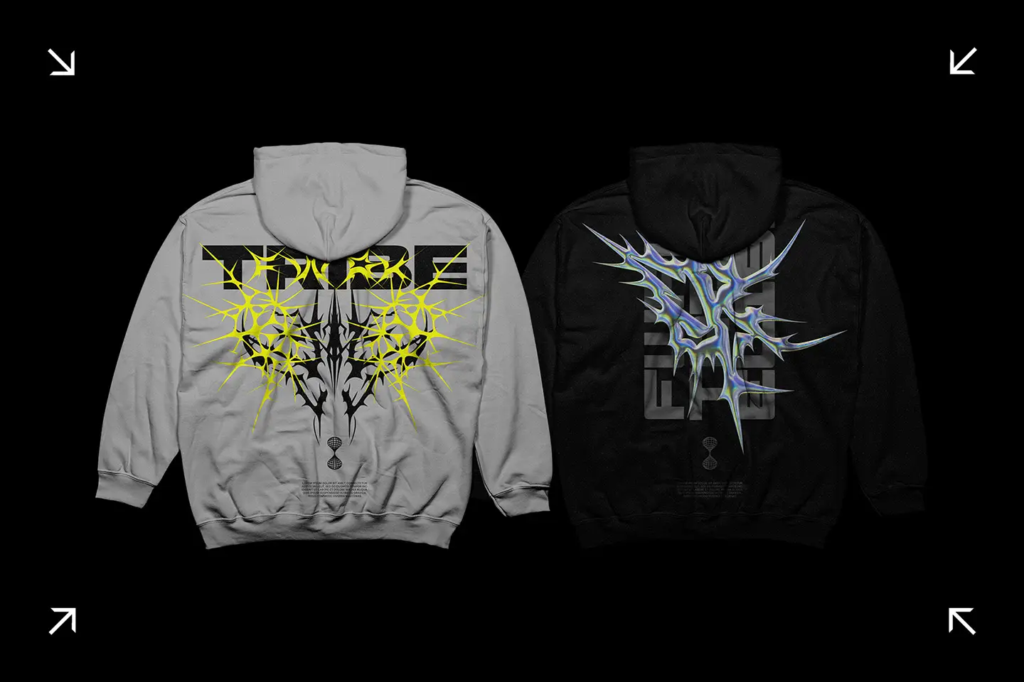 Tribalism vector shapes used in streetwear hoodie graphic design mockups