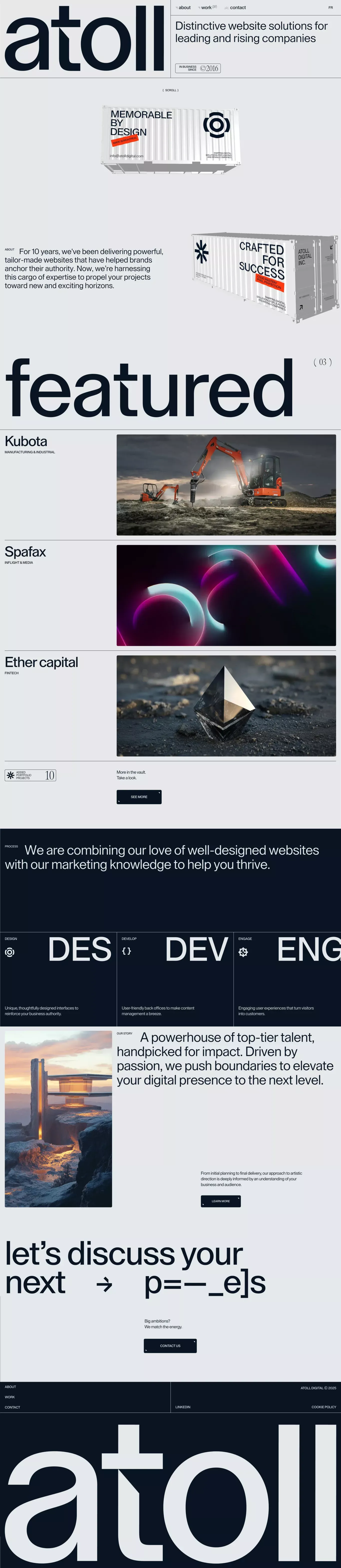 Atoll Digital portfolio page screenshot showcasing Design and Tech design