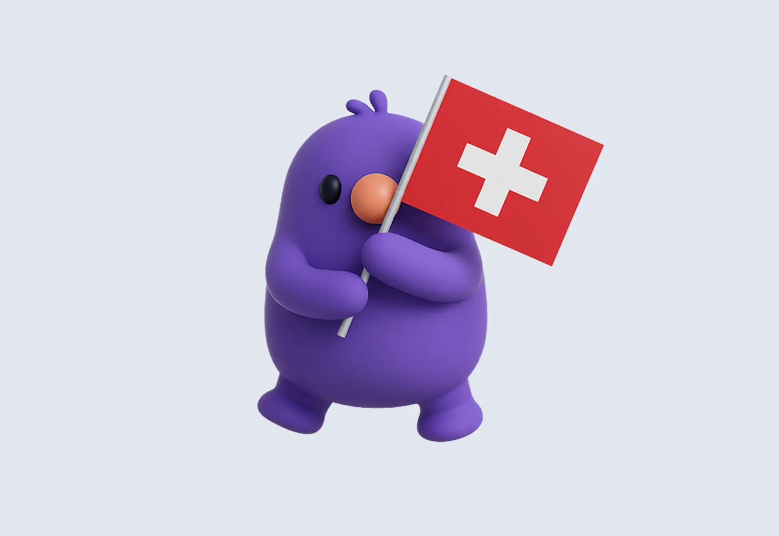 Brightside AI mascot Brighty holding Swiss flag representing Swiss-based cybersecurity innovation