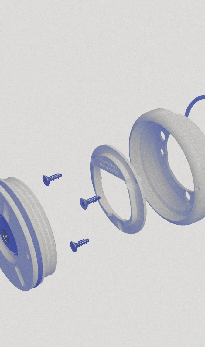 PneumoWave exploded view displaying internal components and enclosure architecture of wearable respiratory monitoring device.