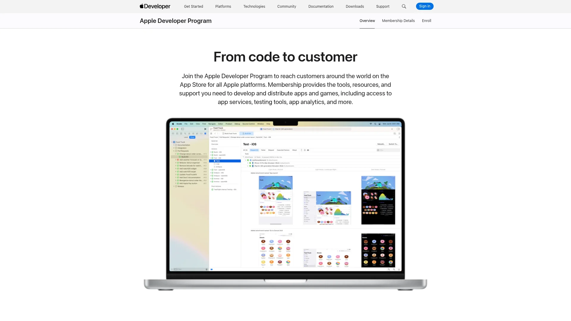 Apple Developer Program enrollment page for publishing an app to the App Store