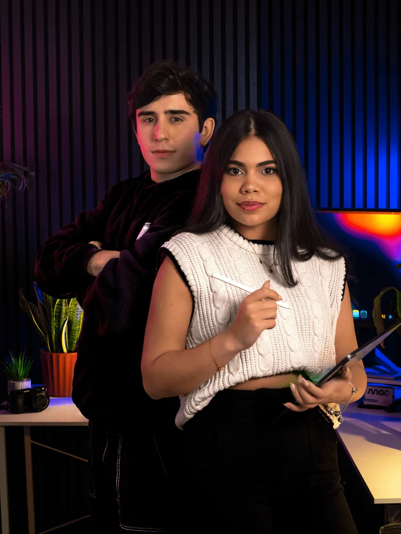 Zynergy Media founders Leo and Valeria in the studio