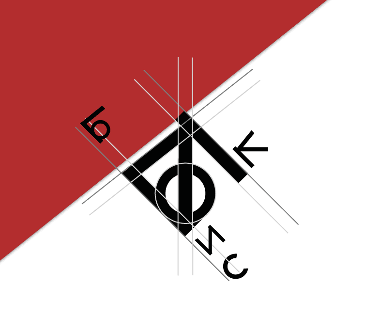 A breakdown of the logo showing the elements it is made of including the abbreviation of the institute