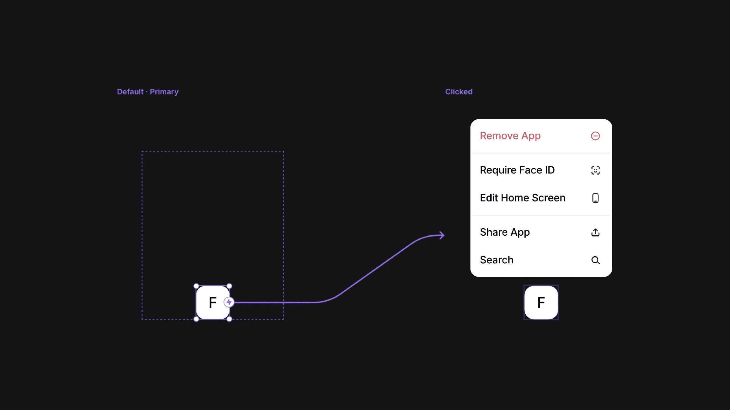 ⁠Prototype interaction: icon triggers iOS context menu