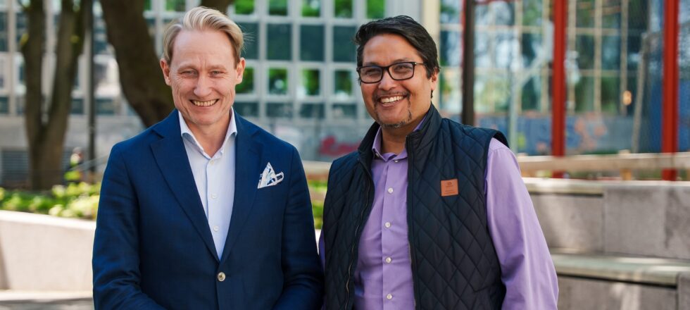 Mestergruppens konsernsjef, Mikkel Sandvik og Daniel Kjørberg Siraj, konsernsjef i OBOS utendørs sommer