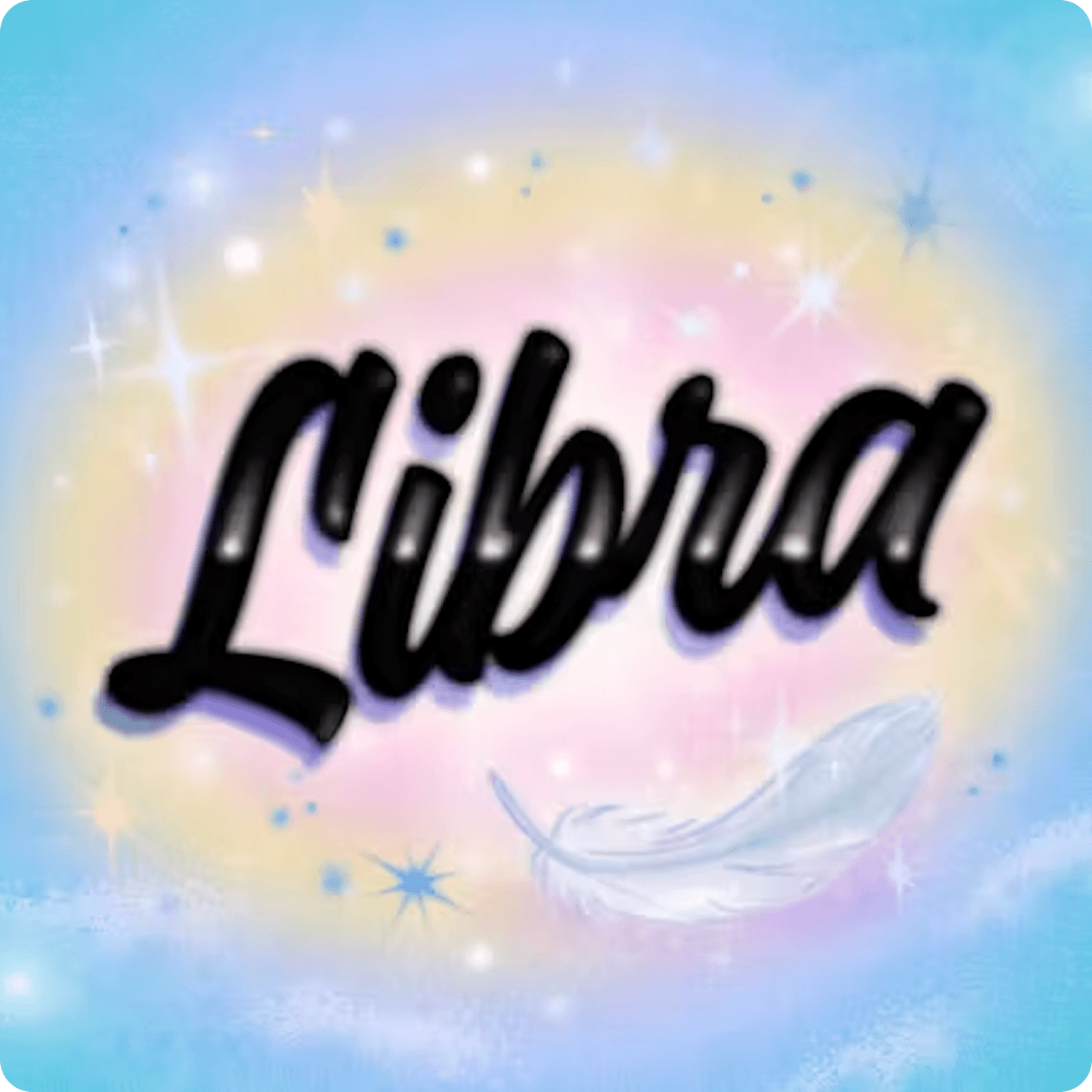 Text graphic features the word "Libra" in a stylish font, set against a pastel, dreamy background with clouds.