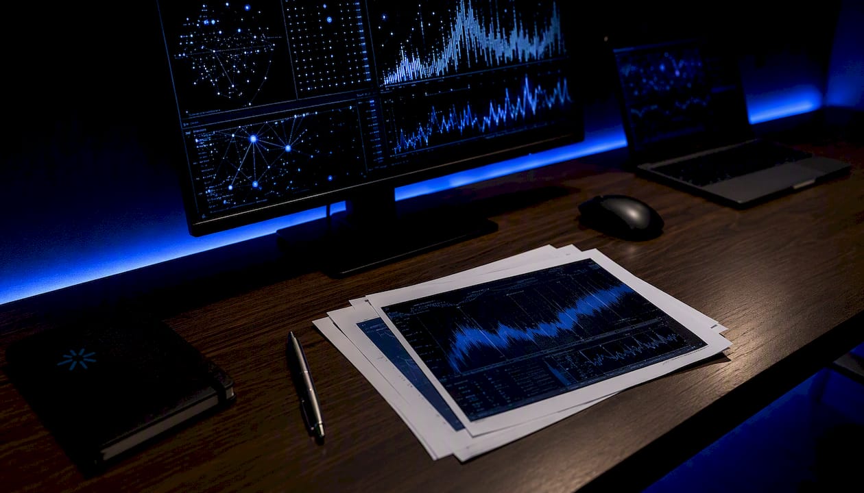 Close-up of microstructure data visualization setup