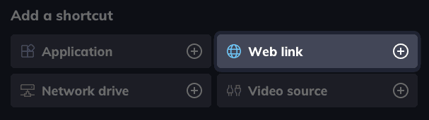 A screengrab of the Add a shortcut options, showing web link highlighted