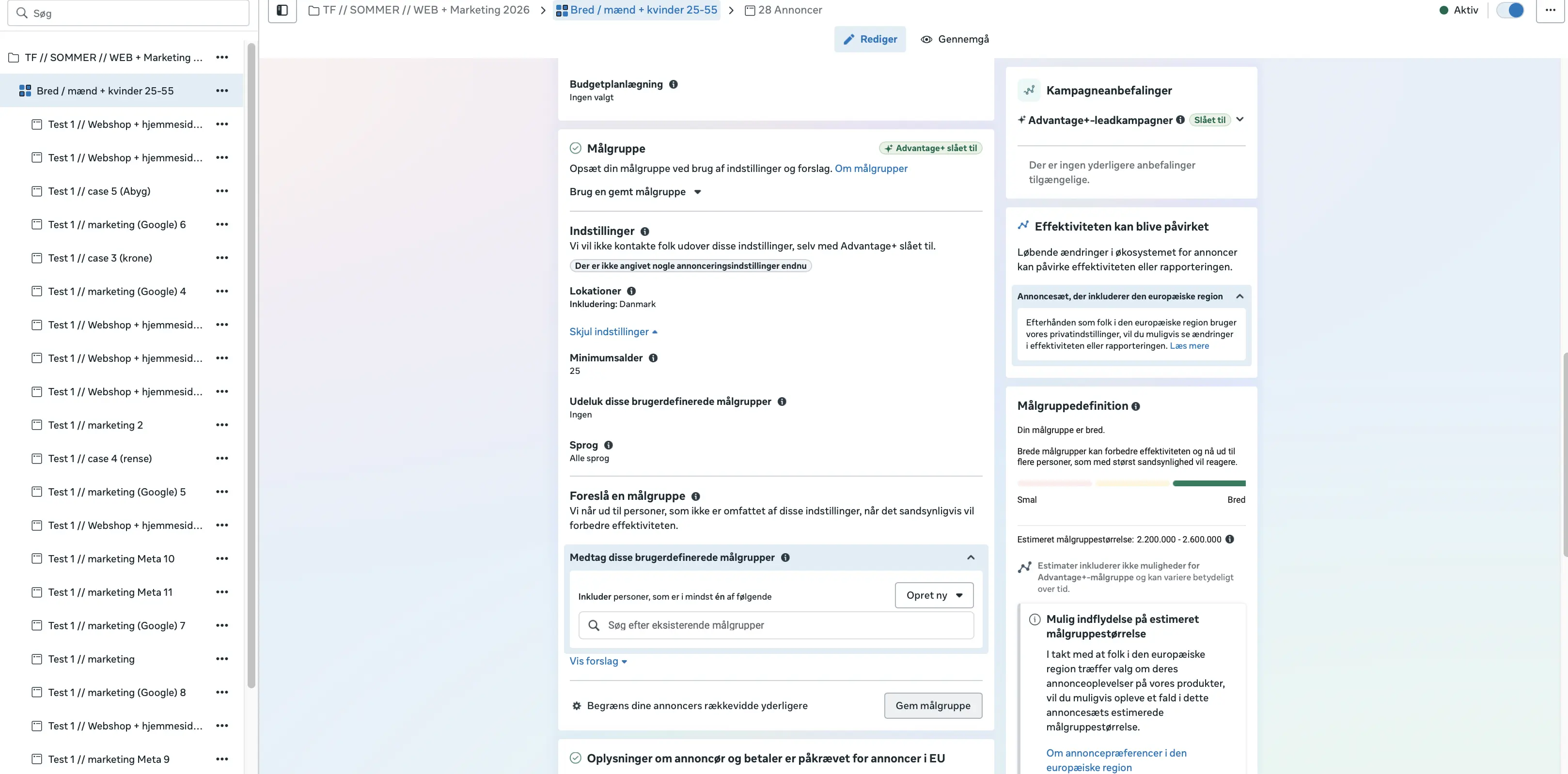 Annoncesæt i meta ads manager