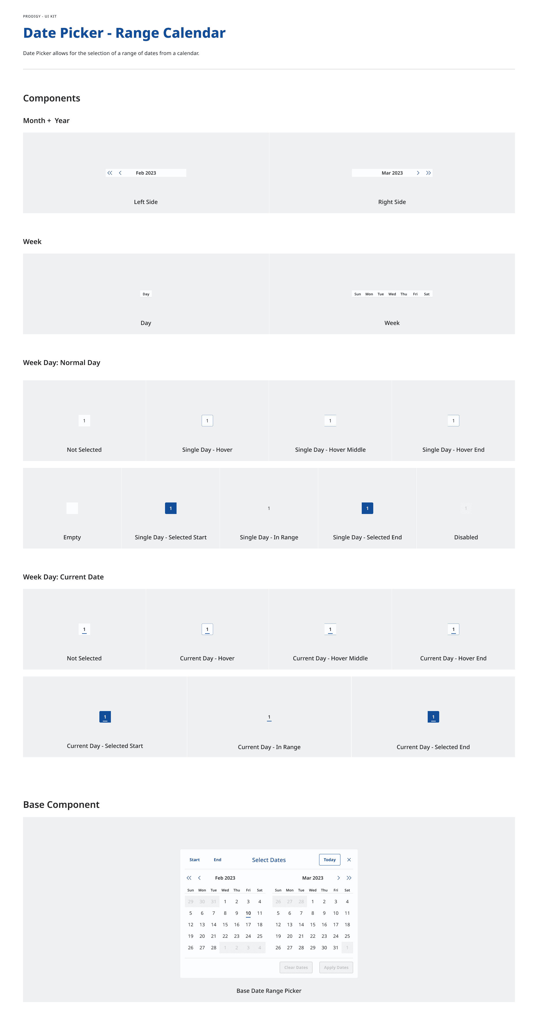 Date Picker - Range Calendar components.