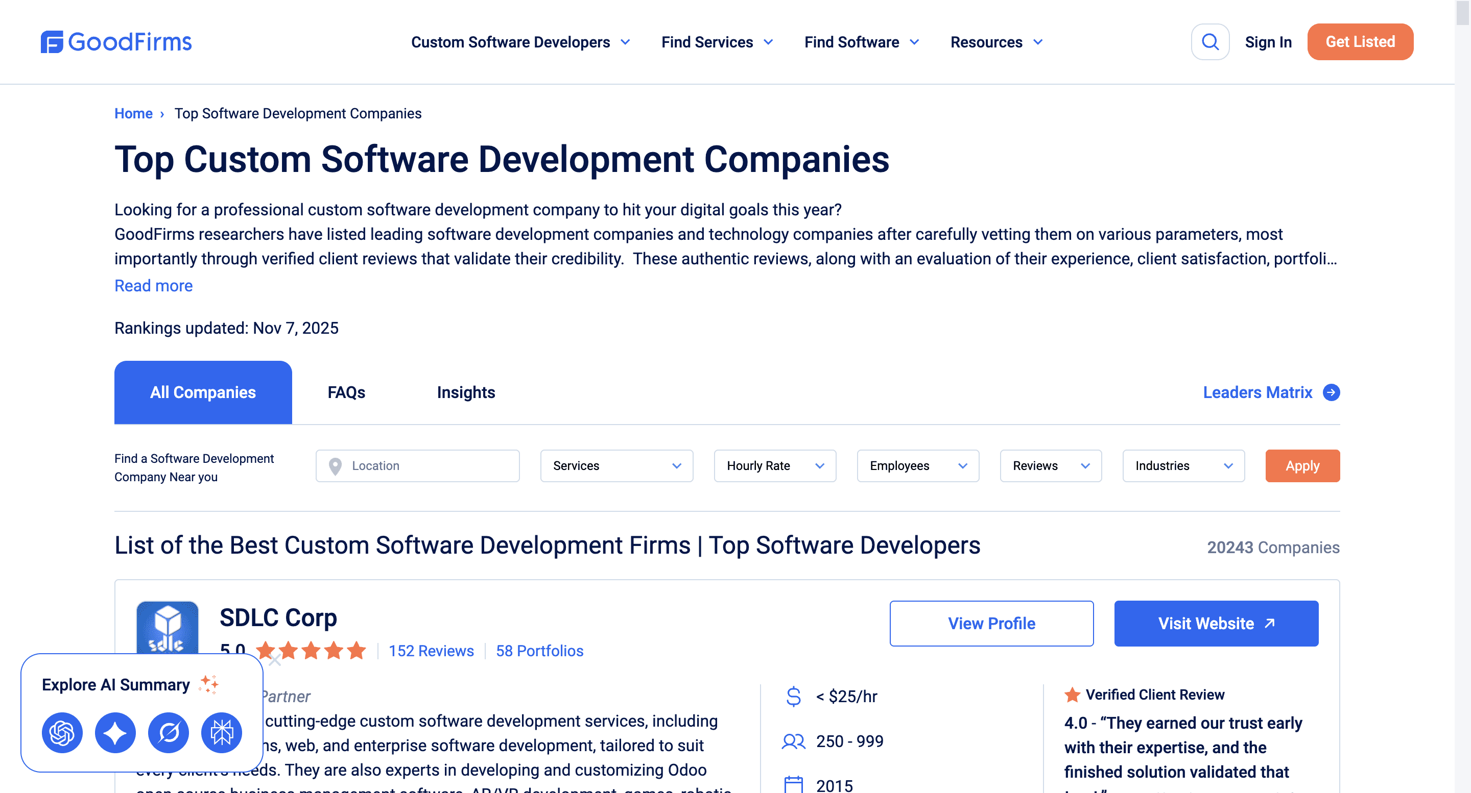 Top software development companies from Goodfirms.co website