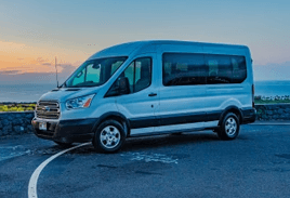 White Ford Transit XLT 15 Passenger Van Hawaii Big Island Sunset For Rent