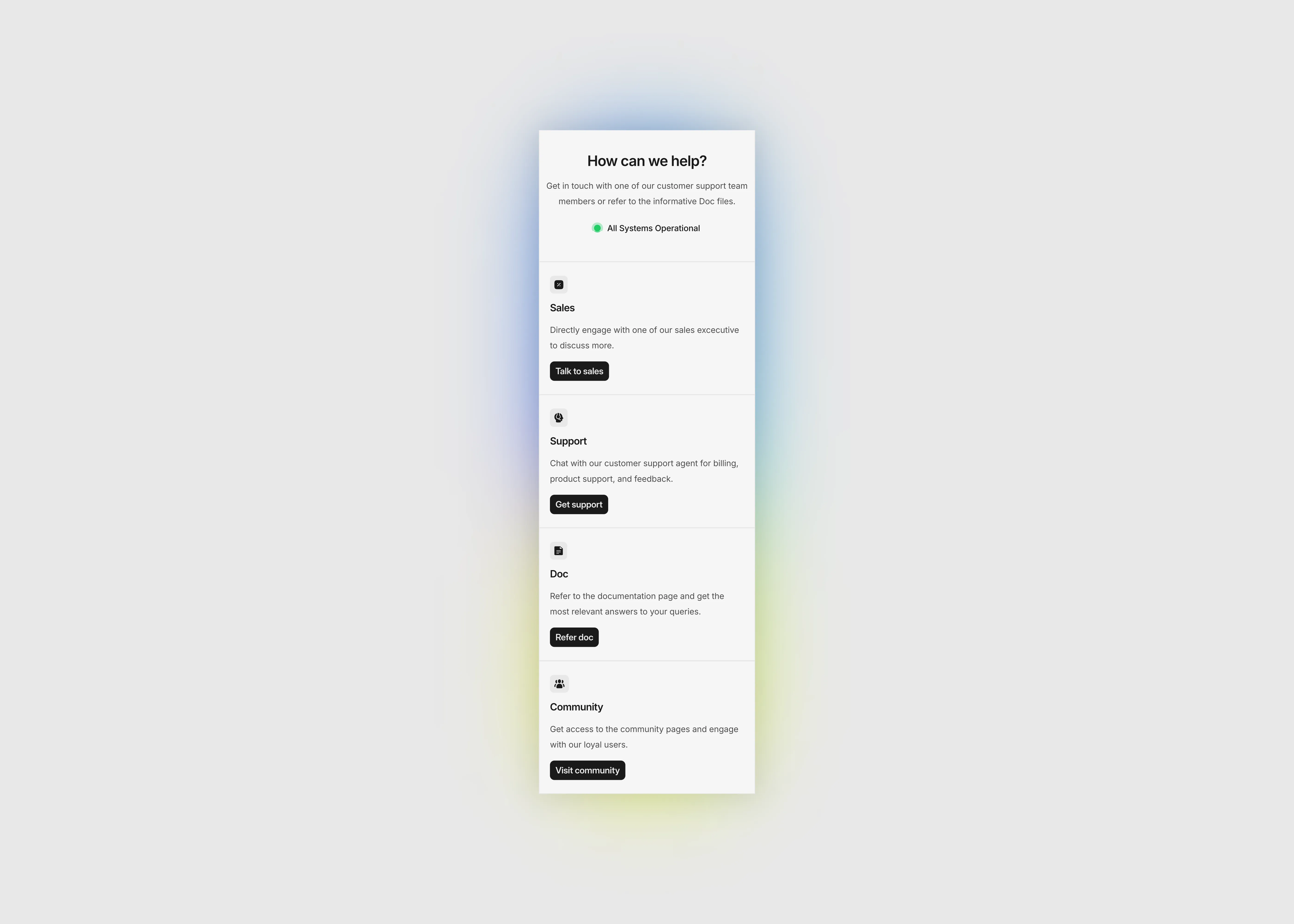 A light themed contact us page UI section in a grid style for mobile devices