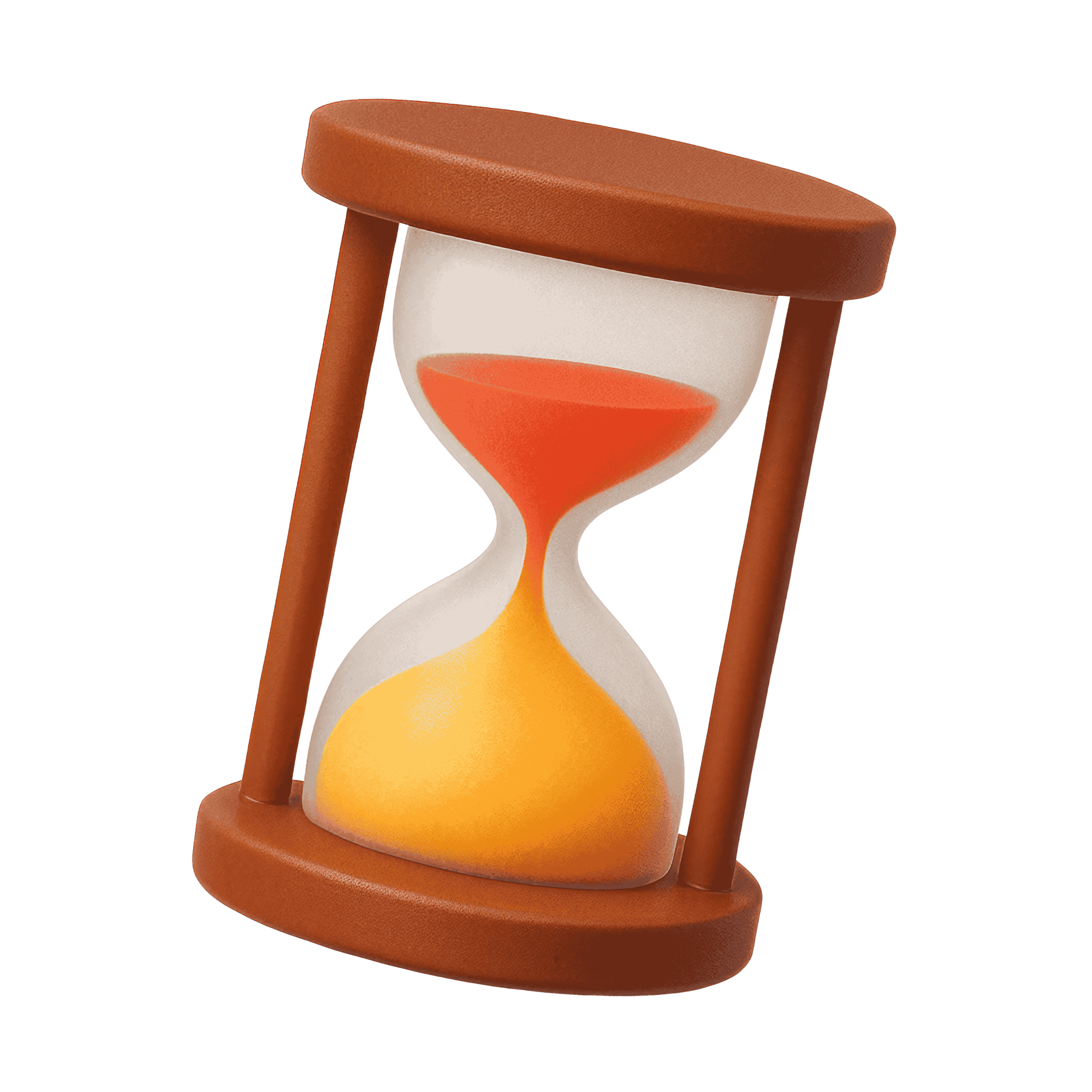 3D hourglass with orange and yellow sand in a wooden frame