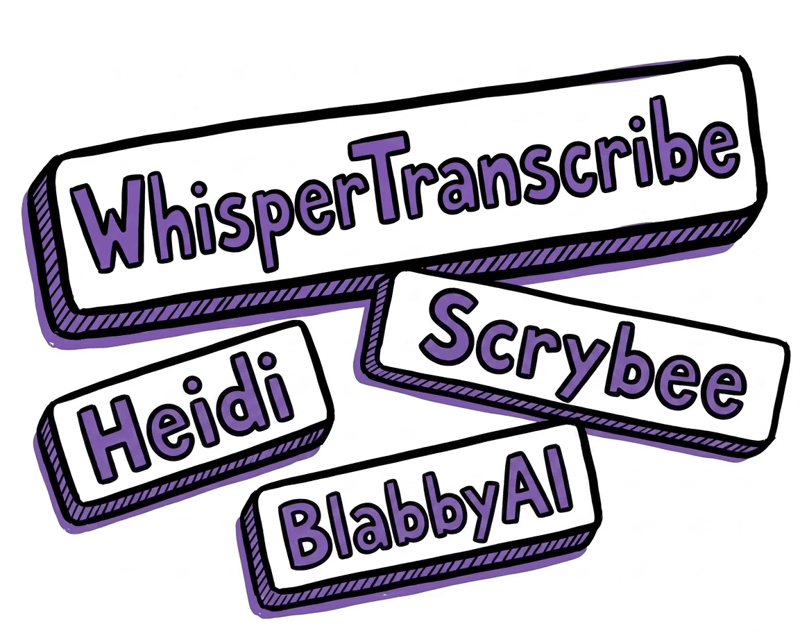 WhisperTranscribe, Heidi, Scrybee, BlabbyAI