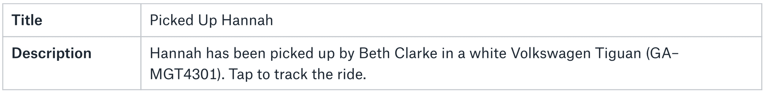 Second draft of a child pickup mobile notification