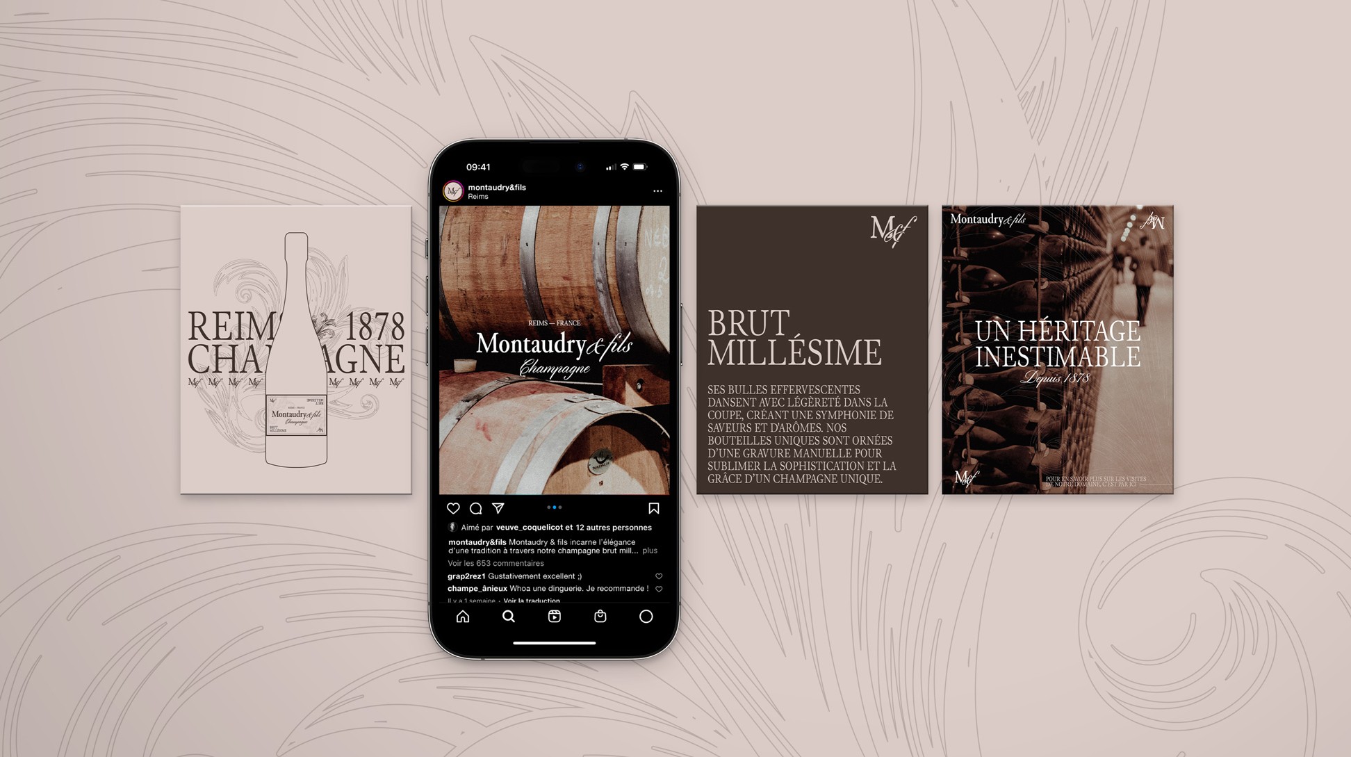 Posts Instagram (x4) du champagne Montaudry.