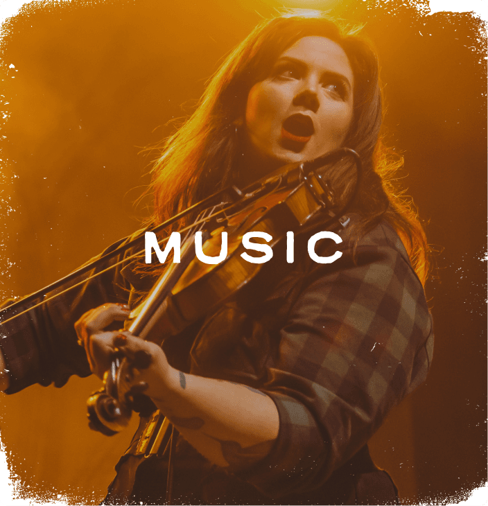Rustic photo of a woman playing the violin labeled 'music'
