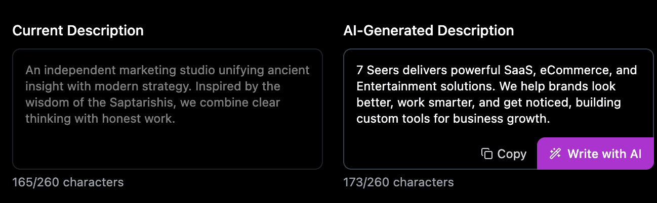 Current description and AI generated description in RankFrame
