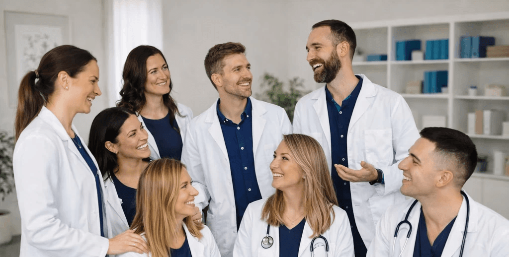 Close-up of a scientist holding a tray of petri dishes with purple cultures, wearing gloves and safety gear.