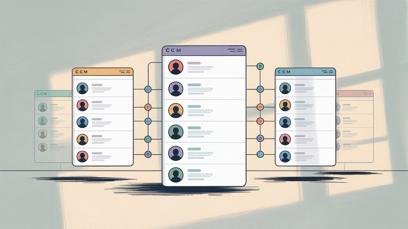 Modern B2B CRM interface showing organized prospect contact lists with profile avatars and data fields