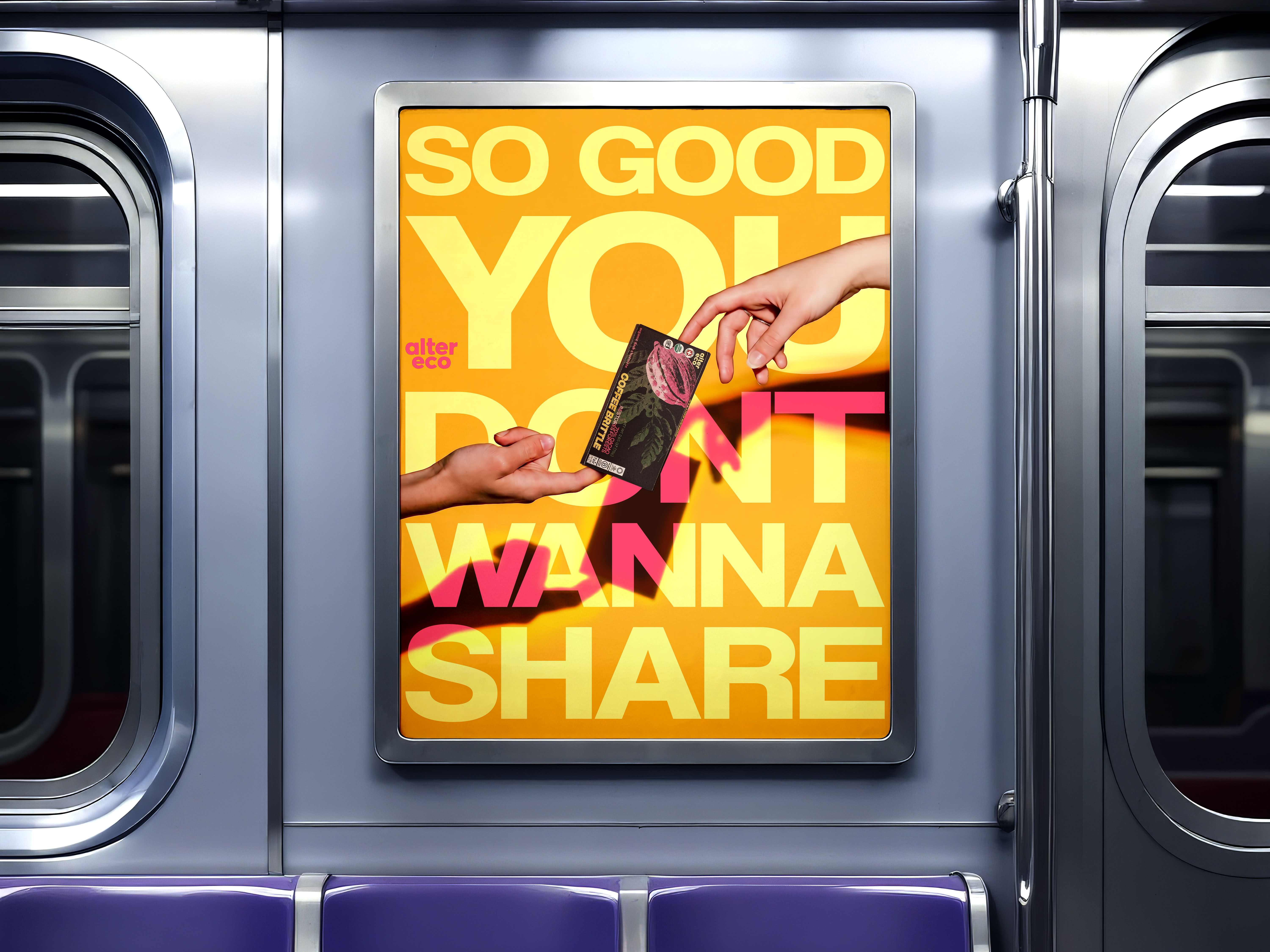 ad mocked up in train as a poster