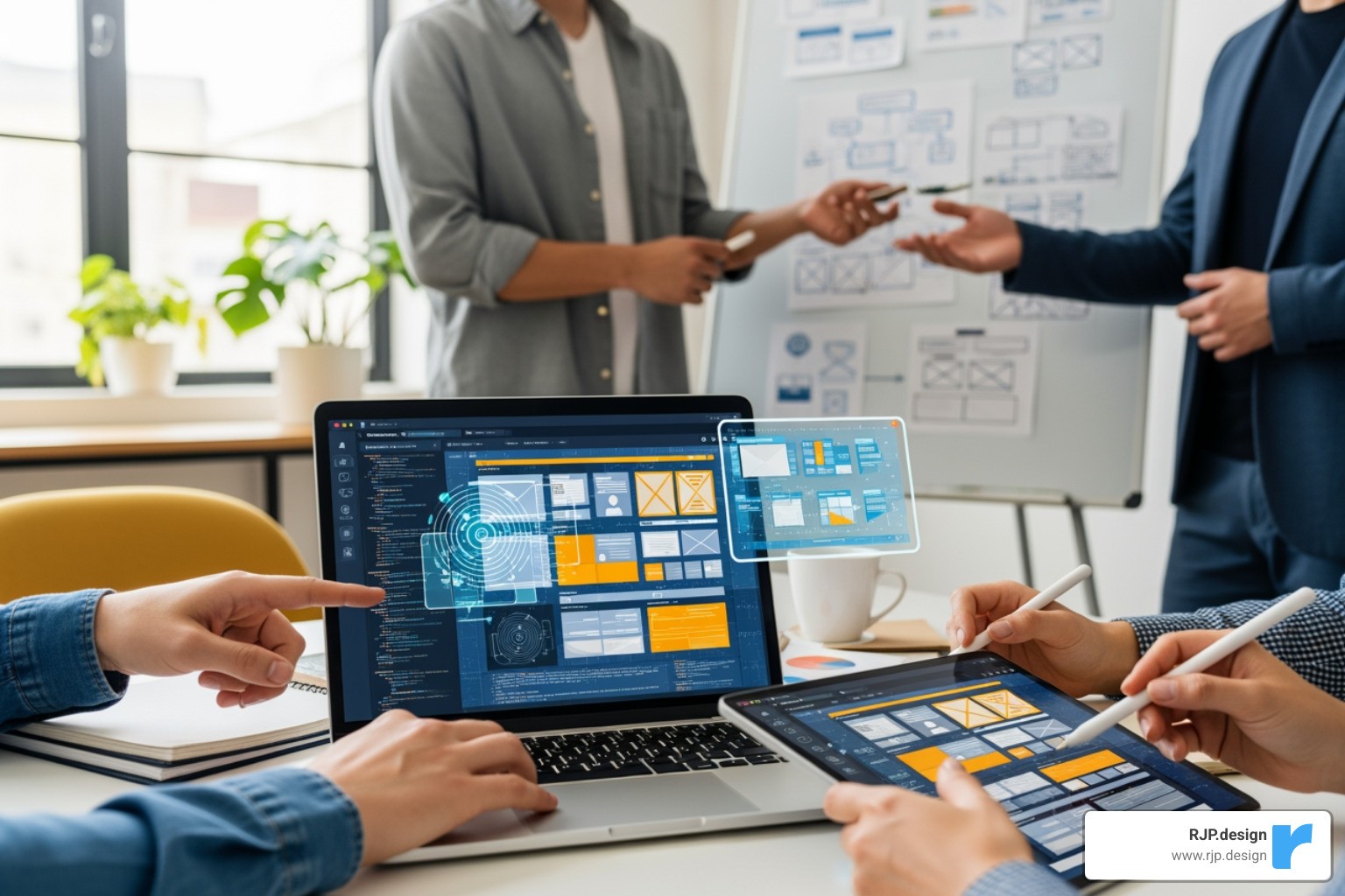 flowchart illustrating the custom web development lifecycle from discovery and planning through design, development, content integration, testing, and launch, with arrows showing progression and feedback loops - custom website creation