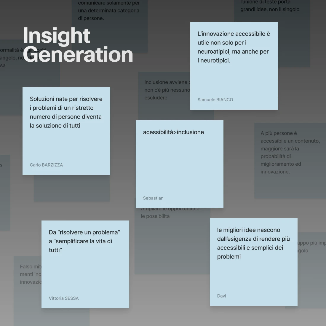 Post-it emersi dal workshop di insight generation