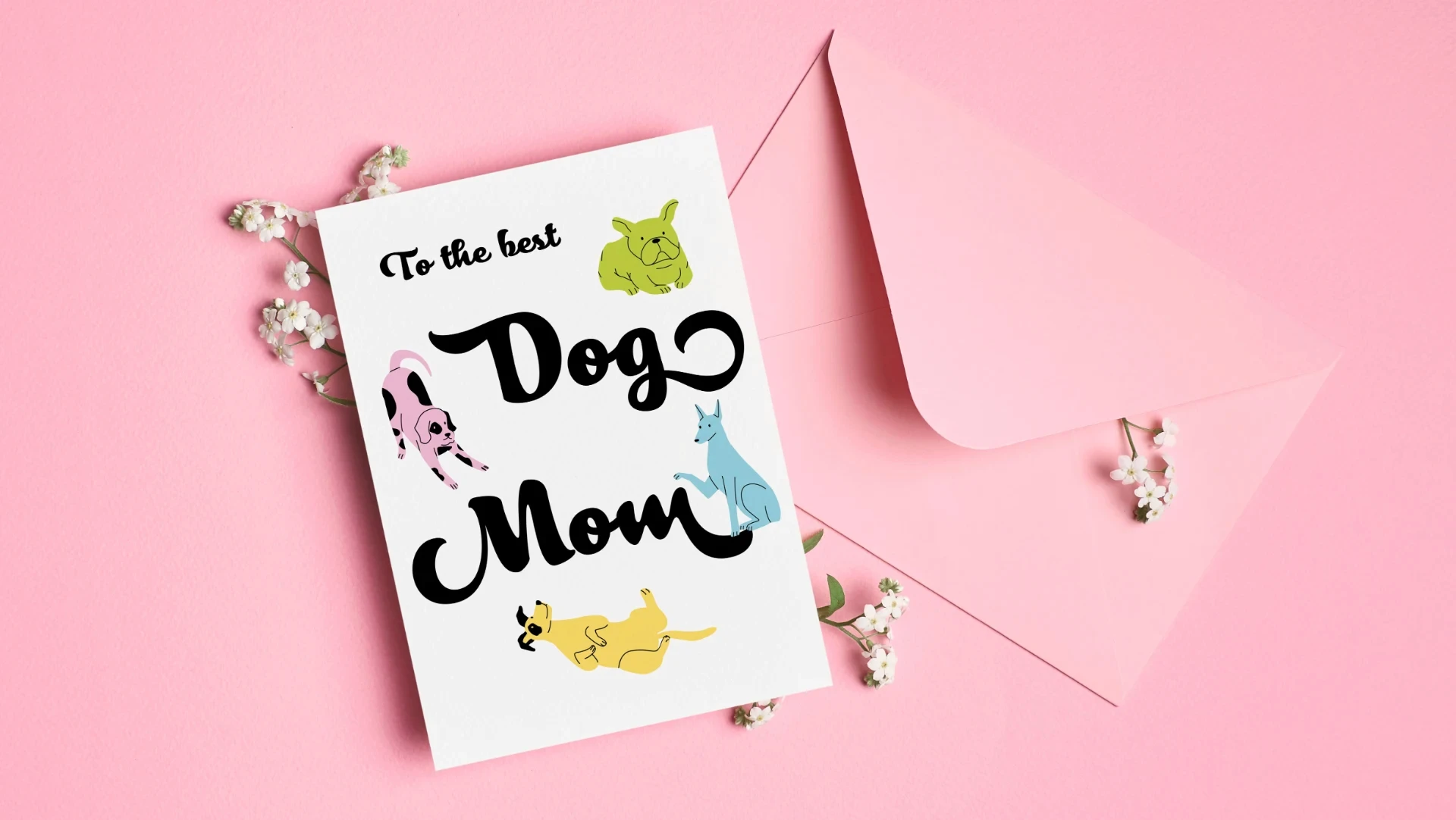 Carte pour dog mom avec illustrations de chiens
