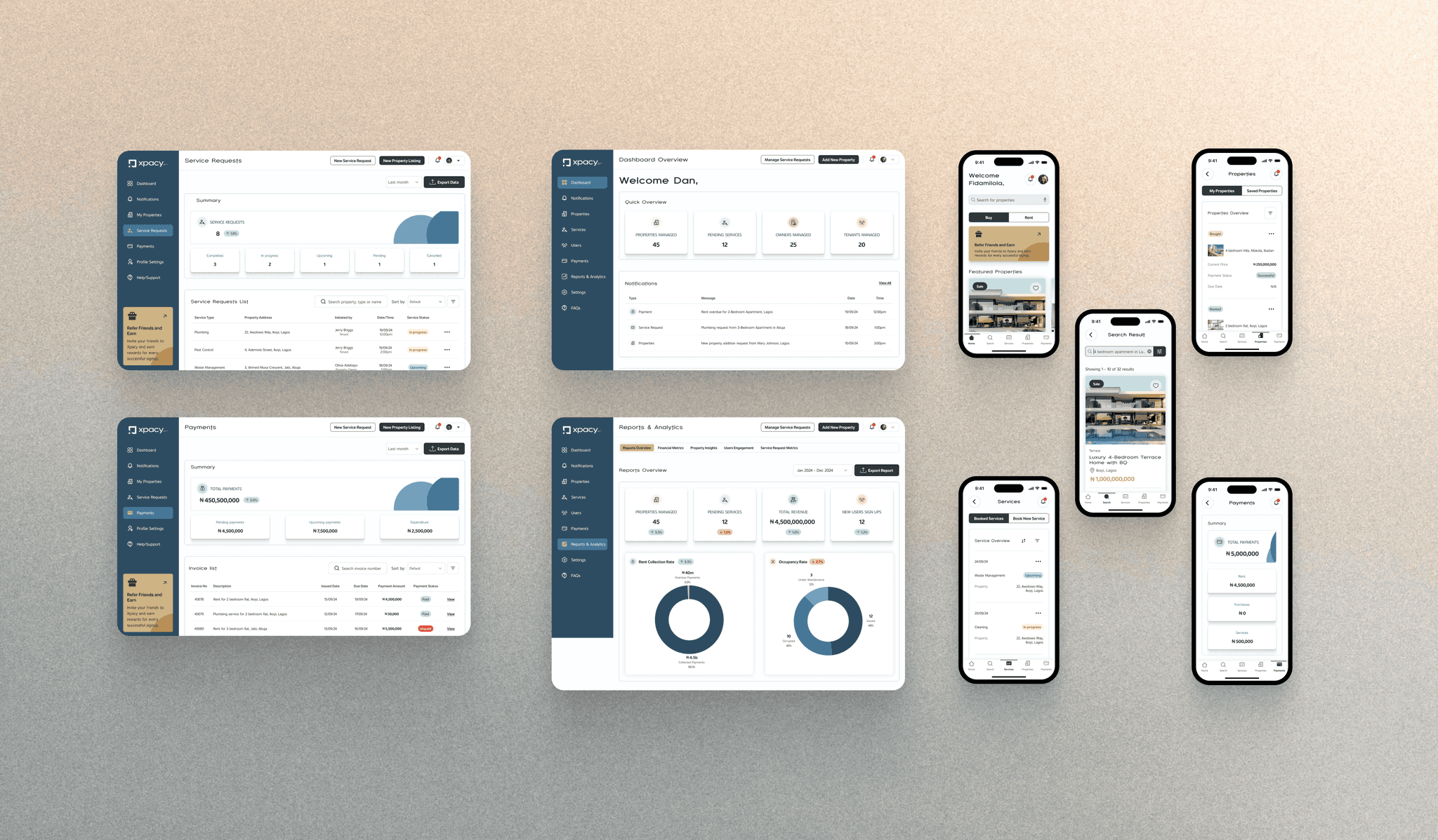 Xpacy visual design screens