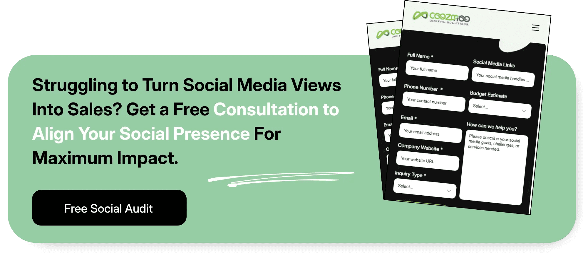 Call-To-Action for Social media marketing consultation banner with free social audit offer