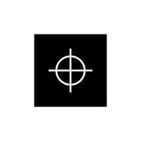 A white crosshair symbol on a black square background.