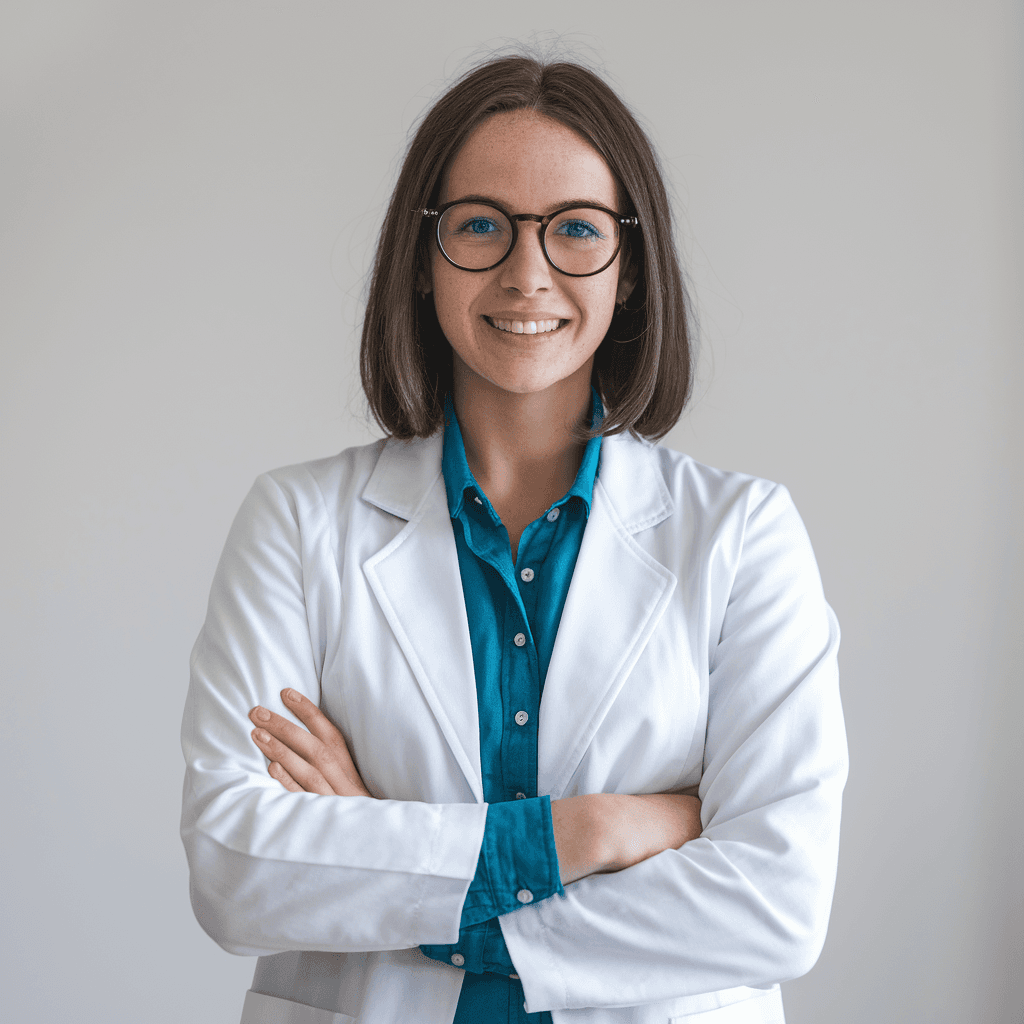 Dental professional in a white coat