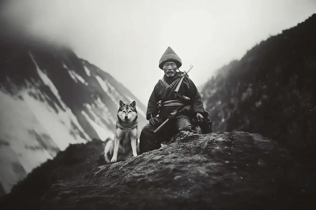 Folk Fable AI film photo of hunter print