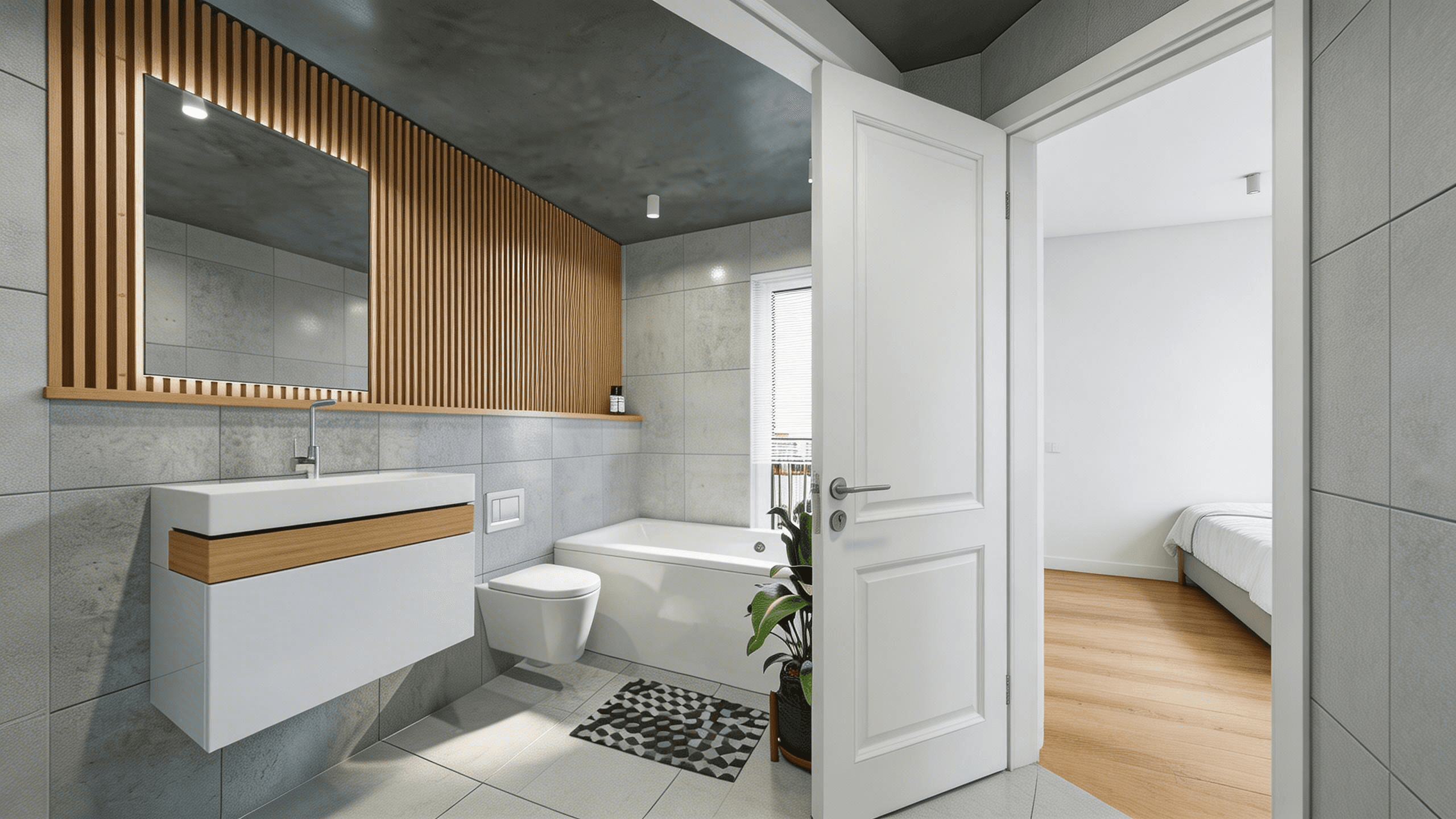 luxury bathroom door opened rear view