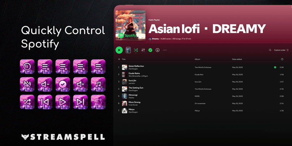 Pink and purple music icons coordinate the Anime Lo-Fi Spotify layout — official product preview