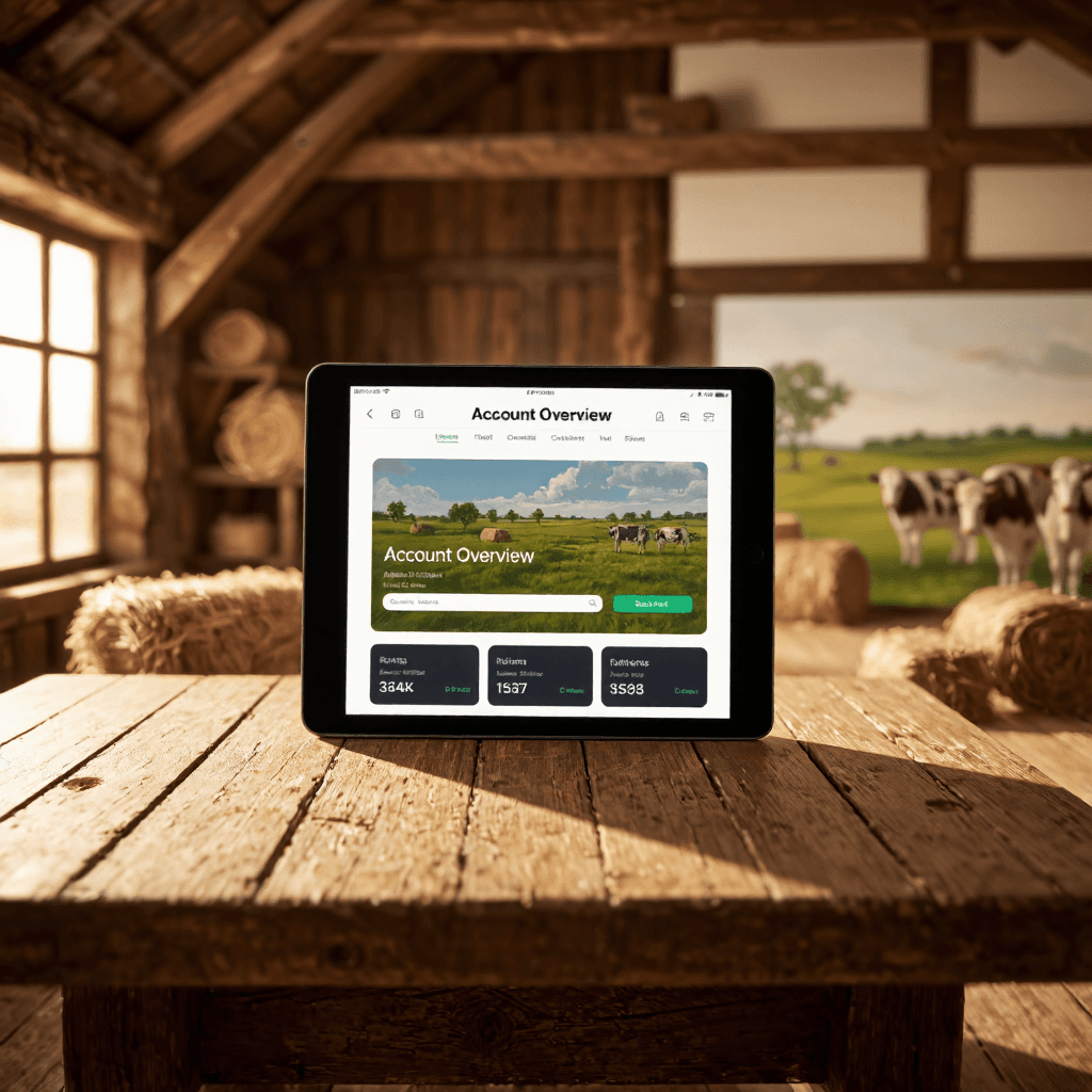 product photography of tablet screen displaying an account overview