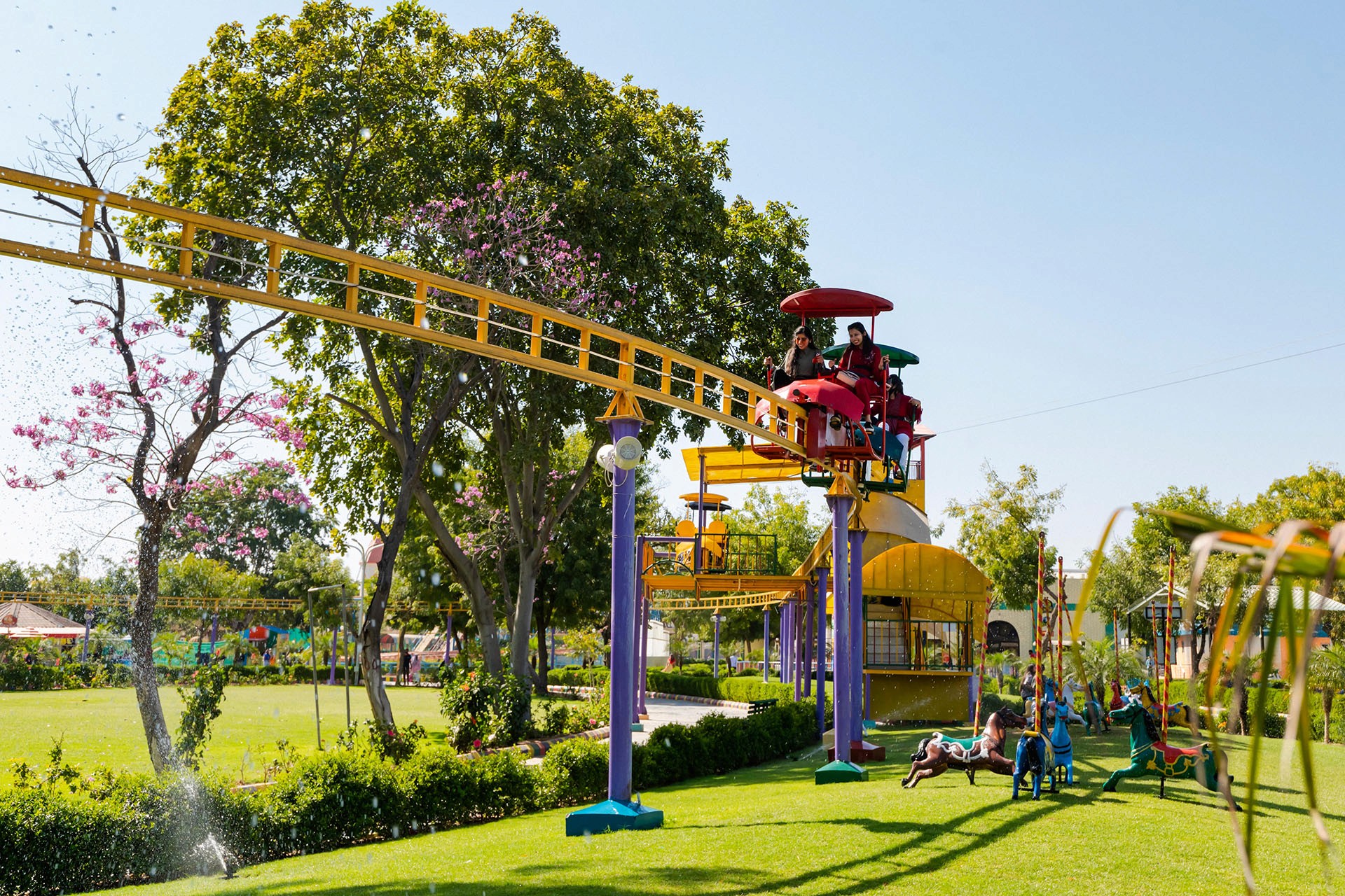 Warm modern orange living room with sofa, lamp.
