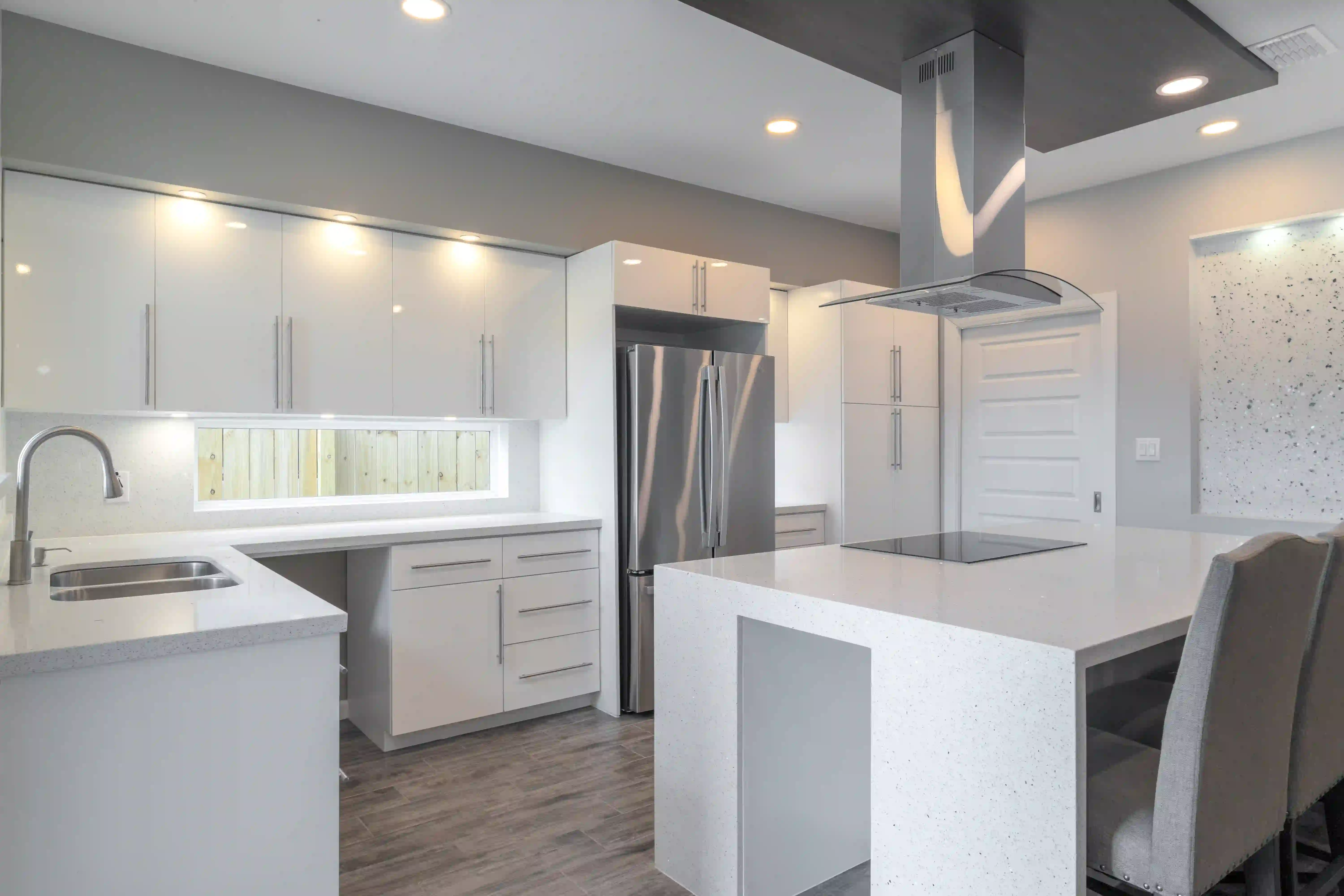 A picture of a house during twilight.