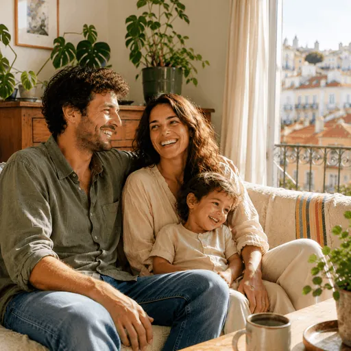 Happy family sitting together outdoors, smiling and enjoying time together, representing warmth, trust, and family-centered healthcare.