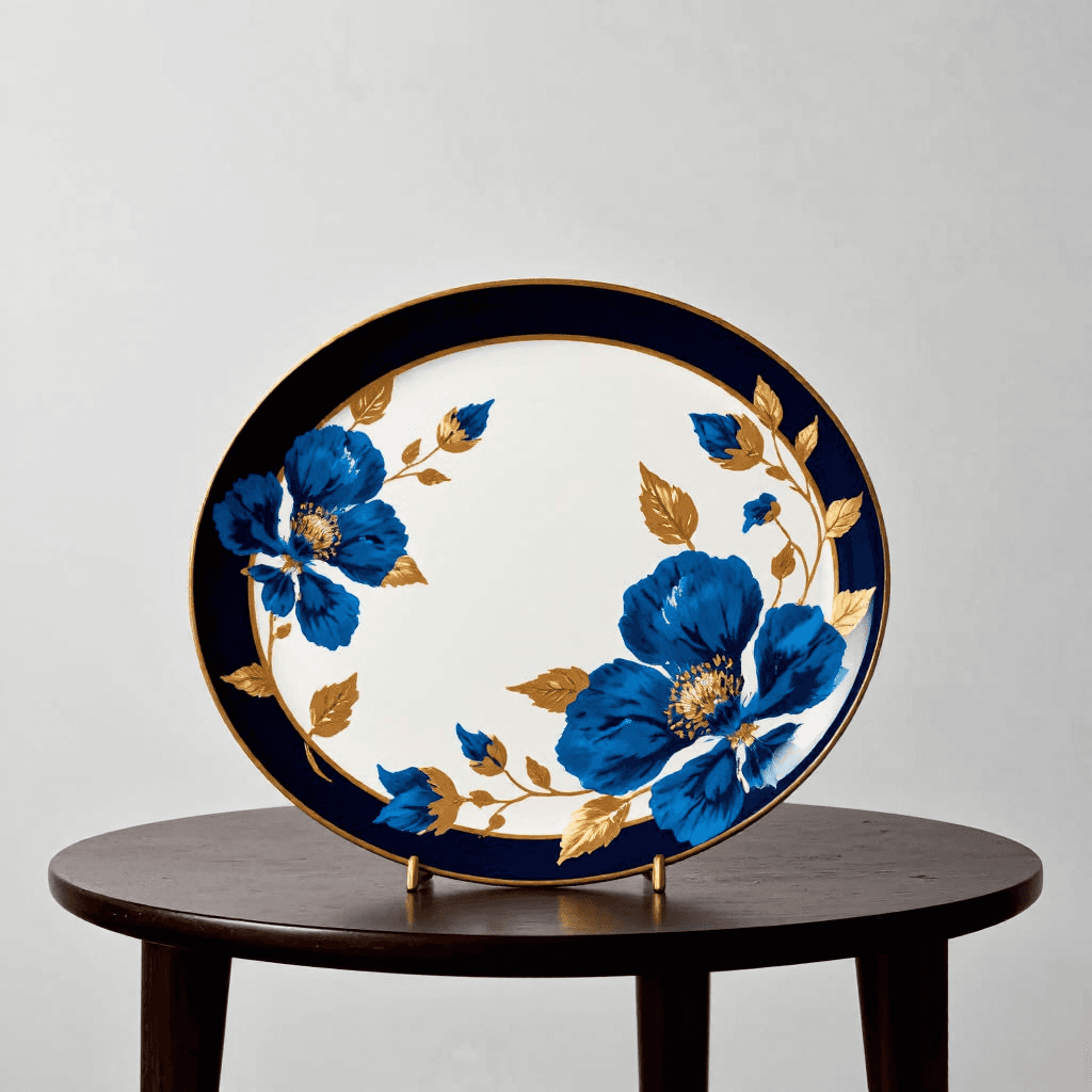product photography of decorative serving platter with floral design
