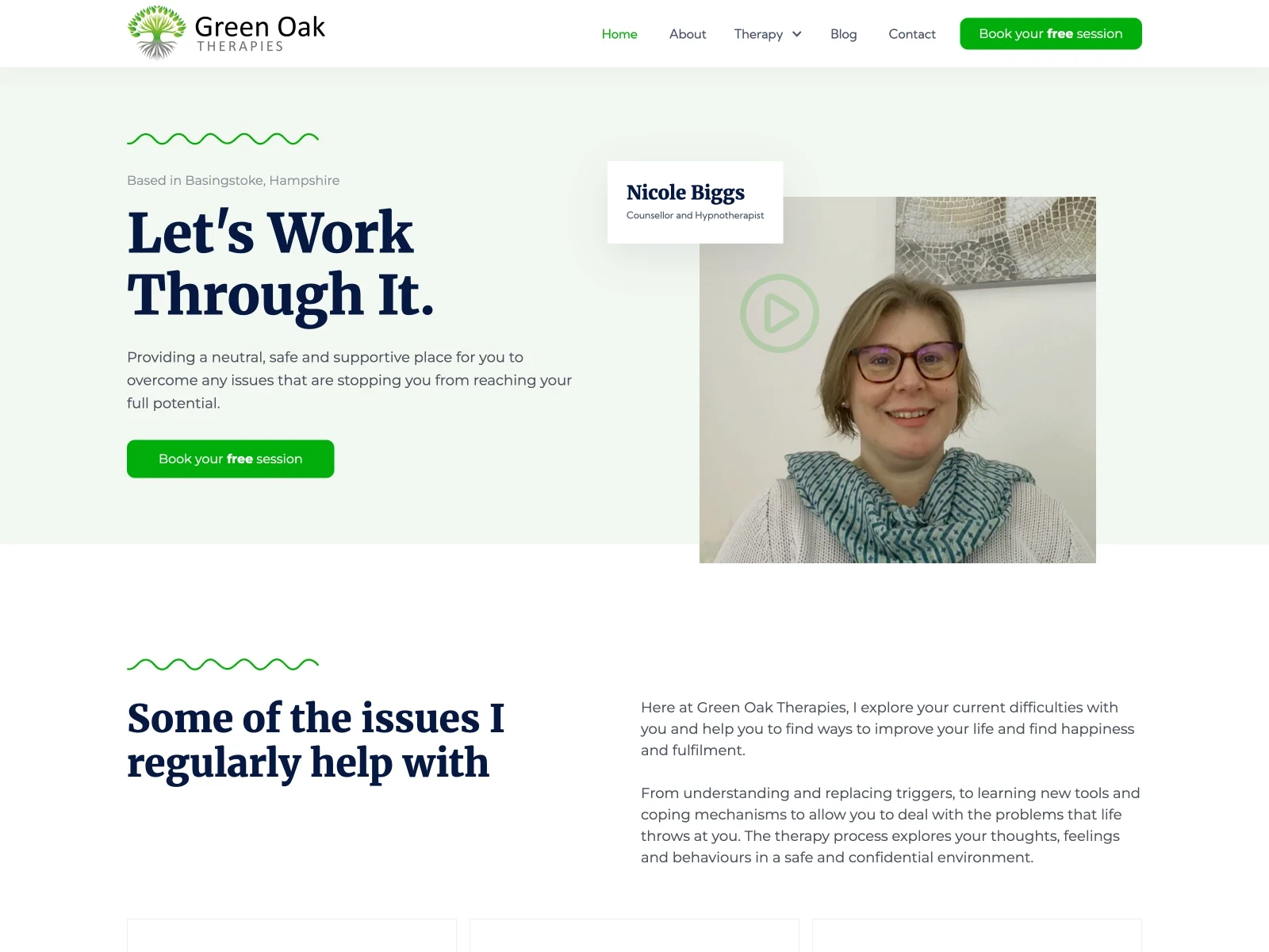 photo of clients website design green oak therapies
