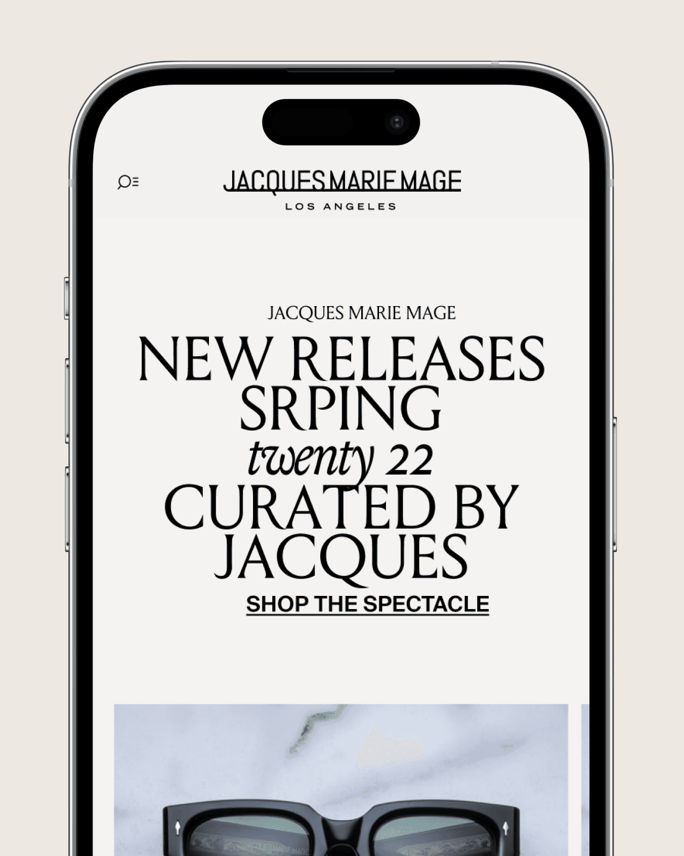 Screenshot of the Jacques Marie Mage website on mobile
