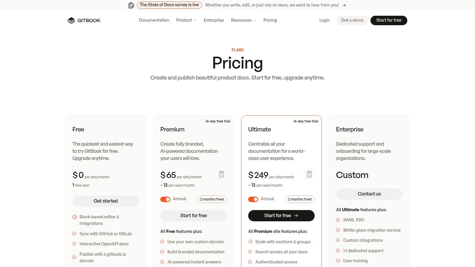 GitBook pricing plans
