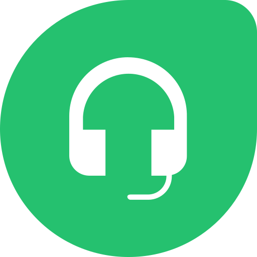 Icon of a headset with a circular green background, symbolizing support or audio communication.