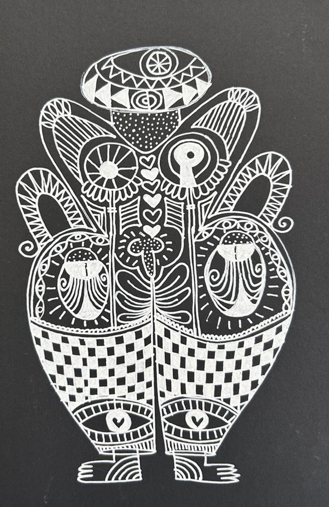 herd of sheep on road painting