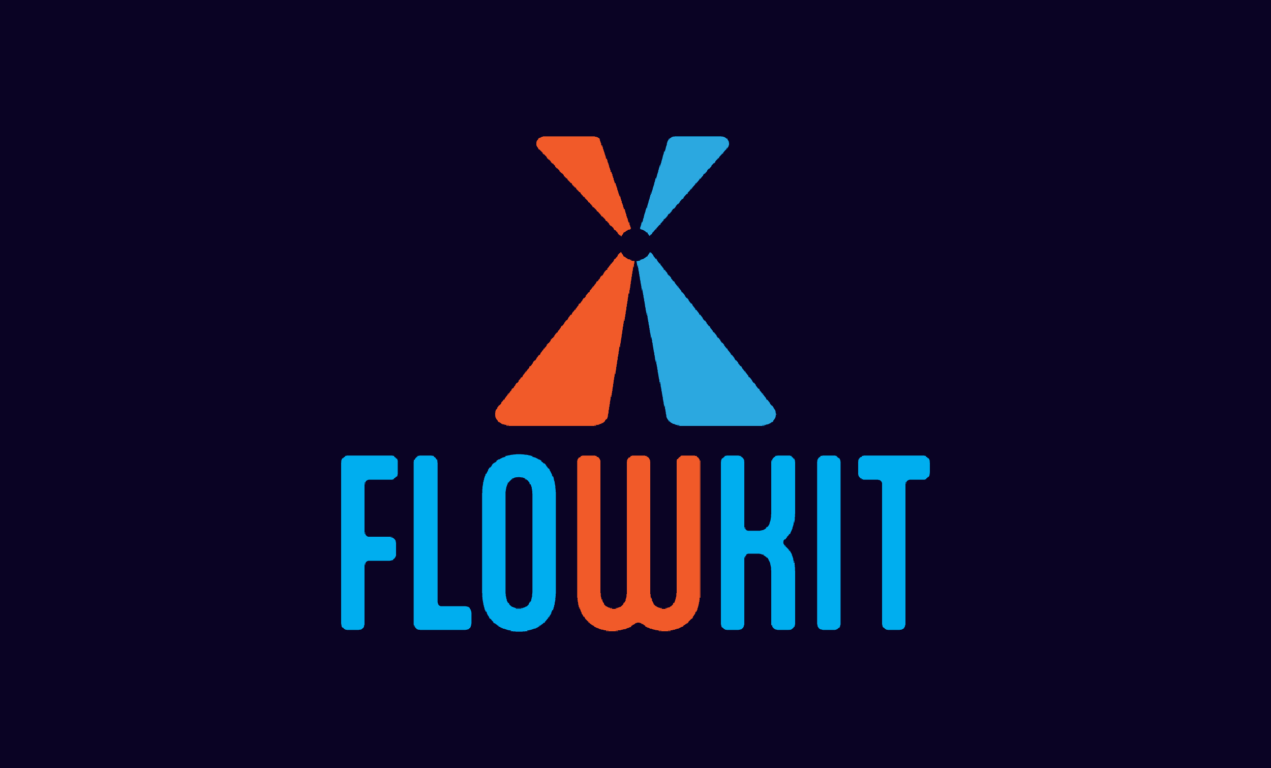 Flowkit logo - a stylistic X and wordmark Flowkit under it