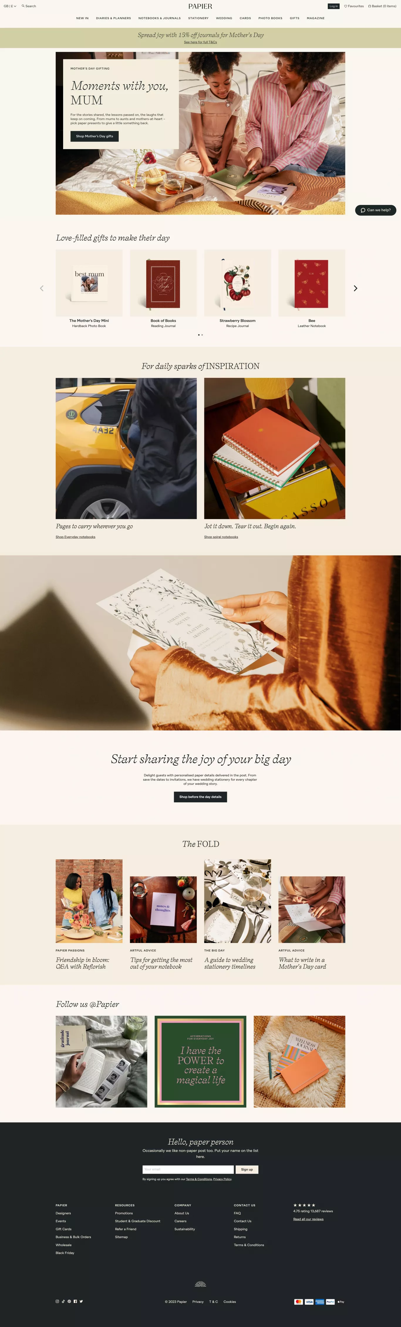 Come on in, paper people ecommerce page screenshot showcasing Design and Ecommerce design