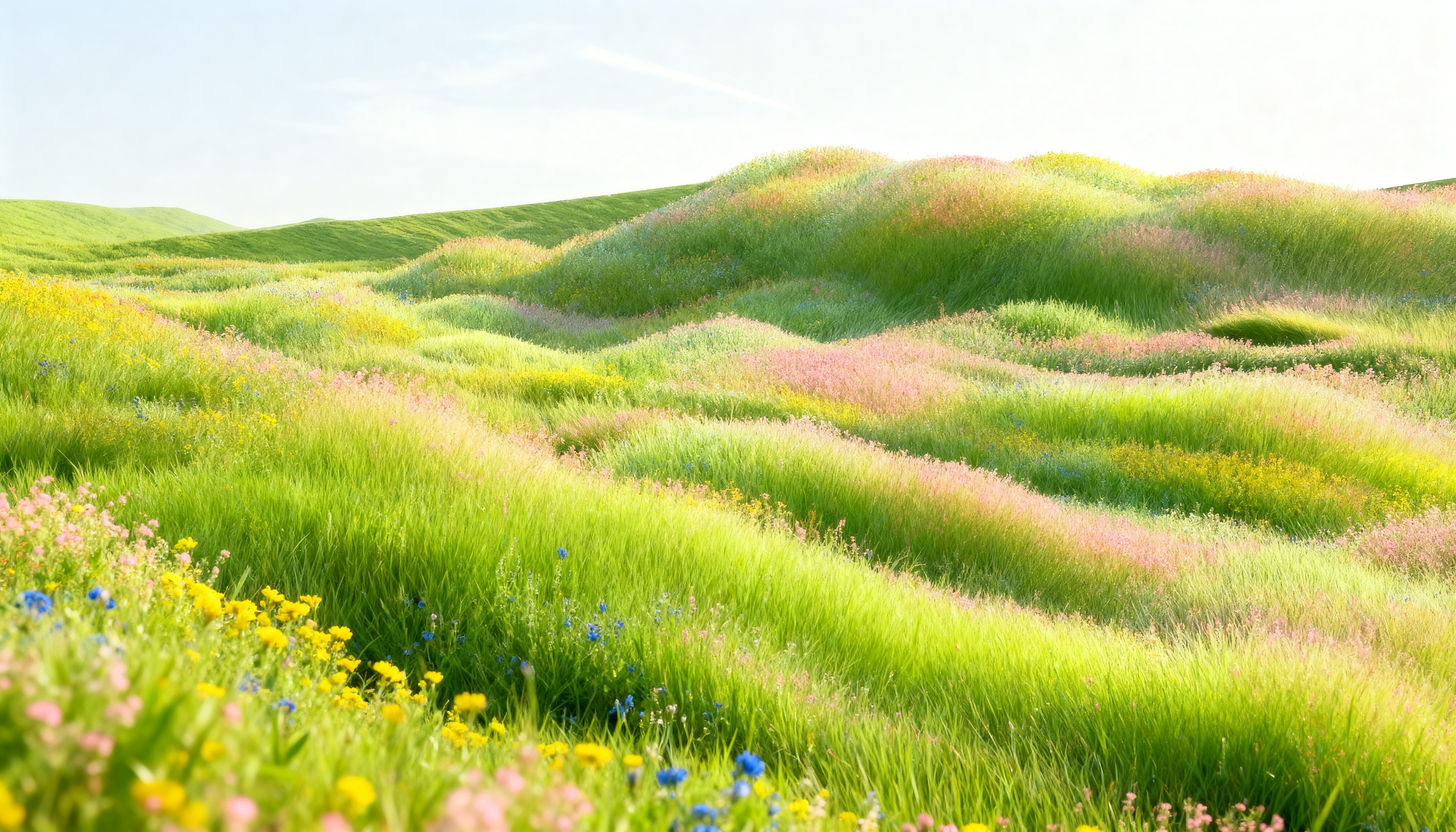 A surreal image of a person in motion, holding flowers in a field with a futuristic circular structure in the background.